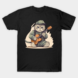 Scottish Fold Cat Playing Guitar T-Shirt